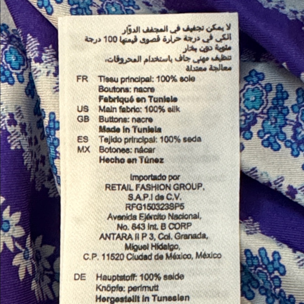 Sandro Silk Floral Stripe Purple Blue Balloon Sleeve Button Tie Cropped Blouse S - Picture 8 of 17